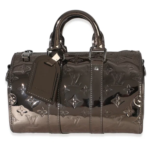 Louis Vuitton Gunmetal Mirror Monogram Heritage Keepall Bandouliere 25 Metallic Patent Leather Handbag in Patent leather from HEWI