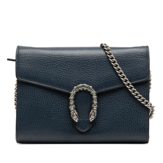 Blue Gucci Mini Leather Dionysus Wallet on Chain Crossbody Bag in Blue Leather from Designer Revival