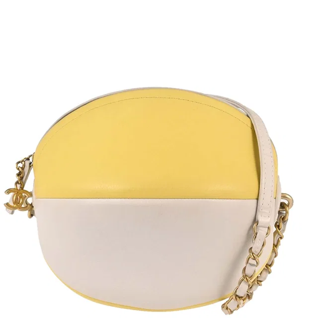 Chanel 2019 White Yellow Calfskin Coco Beach Ball Shoulder Bag in White Calfskin from AMORE Vintage Tokyo
