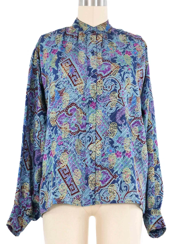 Saint Laurent Metallic Paisley Blouse in Silk from Arcade Vintage
