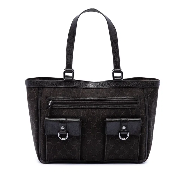 Brown Gucci GG Denim Abbey D Ring Pocket Tote in Brown Denim from Designer Revival