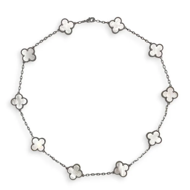 Van Cleef & Arpels (PSPM) Vintage Alhambra 10 Motifs Necklace in White in White from LuxLexicon, photo 2 of 2
