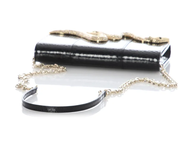 Judith Leiber Black Snakeskin Champagne Serpent Clutch in Black from Ann's Fabulous Finds, photo 7 of 9