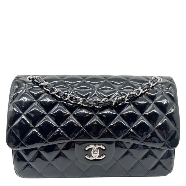 Chanel Classic Double Flap Quilted Patent Leather Shoulder Bag Black in Black Patent leather from Dallas Designer Handbags