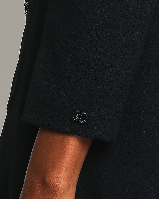 Chanel Dark Navy 02C Jacket with Black Embellished Button and Skirt with Pocket Detail Set FR 36 (UK 8) in Black Silk from Sellier, photo 2 of 2