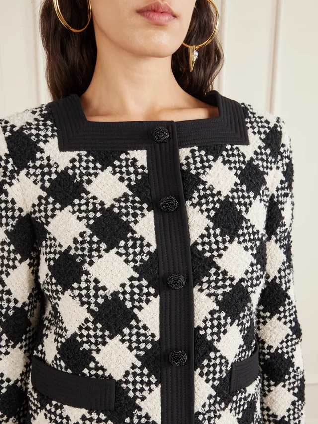 VALENTINO GARAVANI Damier checked bouclé-tweed jacket in black 44% Cotton 18% Wool 16% Viscose 12% Acrylic 8% Polyamide 2% Mohair, photo 5 of 5 from NET-A-PORTER (Canada)