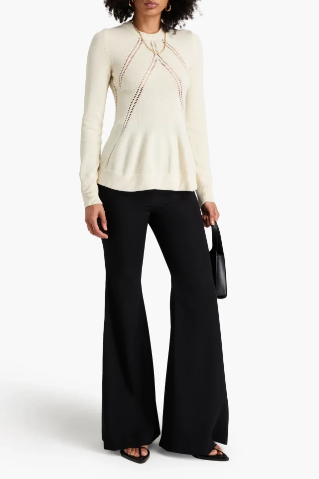 Jil Sander Pointelle-Knit Wool and Cotton-Blend Sweater in Ivory, photo 2 of 4 from THE OUTNET