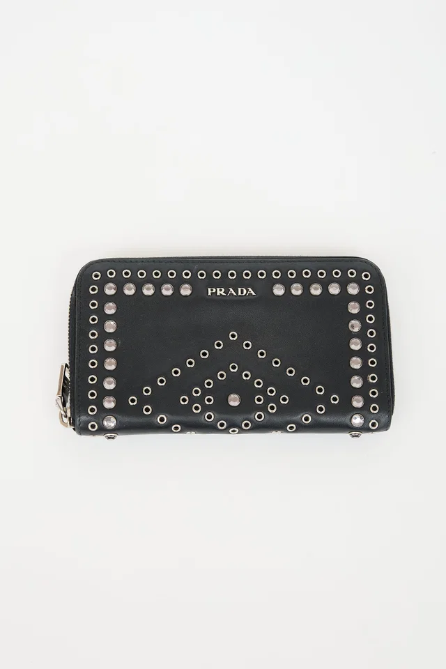 Prada Leather Embellished Zip Wallet in Leather from VSP Consignment