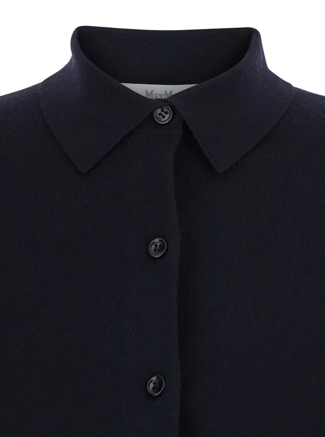 Max mara 'Medeola' Blue Sweater with Polo Collar and Button Closure in Wool Blend Woman in Blue 78% Wool 18% Polyamide 4% Elastane, photo 6 of 6 from Gaudenzi Boutique