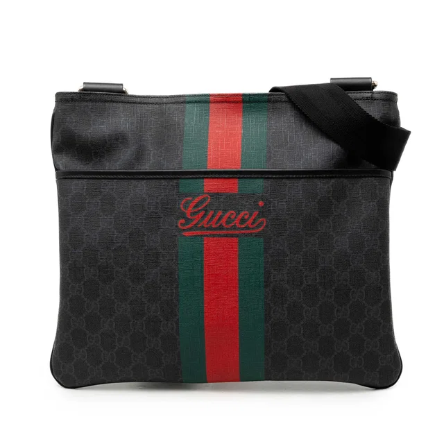 Gray Gucci GG Supreme Web Crossbody in Grey Coated canvas from Designer Revival
