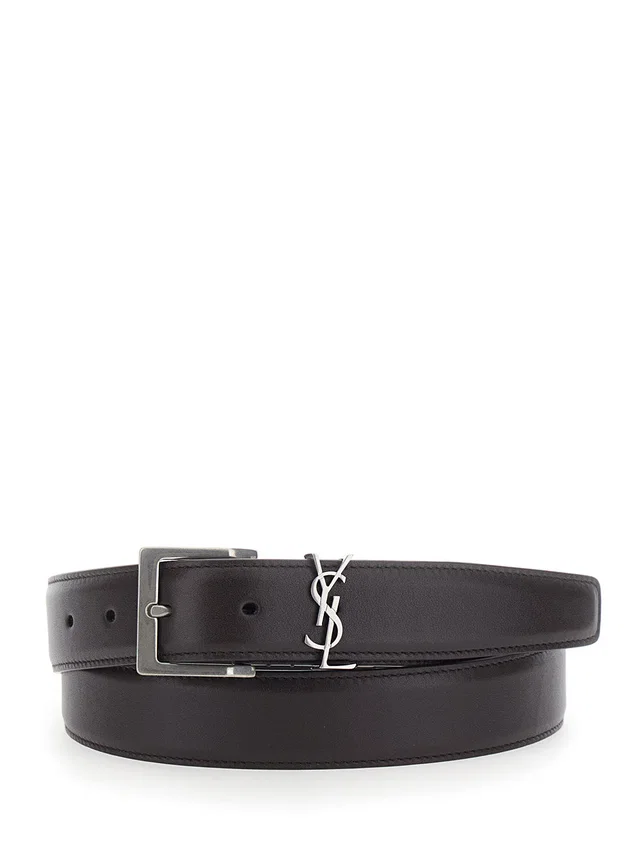 Saint Laurent Cassandre Belt — Brown Calf Leather in Brown Calfskin from HEWI