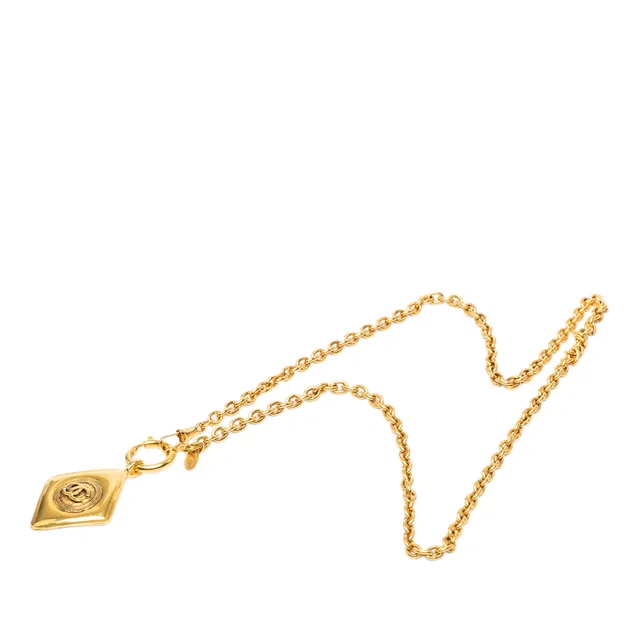 Gold Chanel CC Gold Plated Diamond Shape Pendant Necklace in Gold from Designer Revival