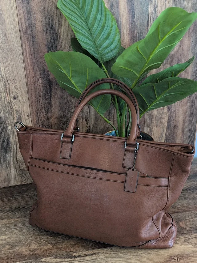 Coach Men’s Brown Leather Briefcase Tote With Detachable Shoulder Strap M398 in brown|red Leather from Poshmark