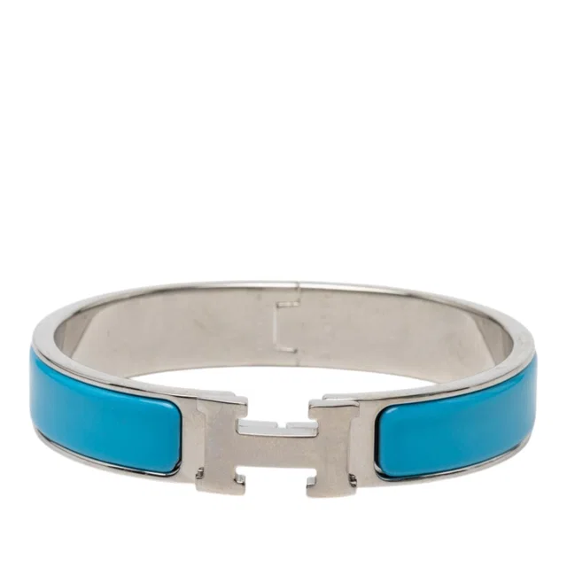 Blue Hermès Narrow Enamel Clic H Bracelet PM in Blue from Designer Revival