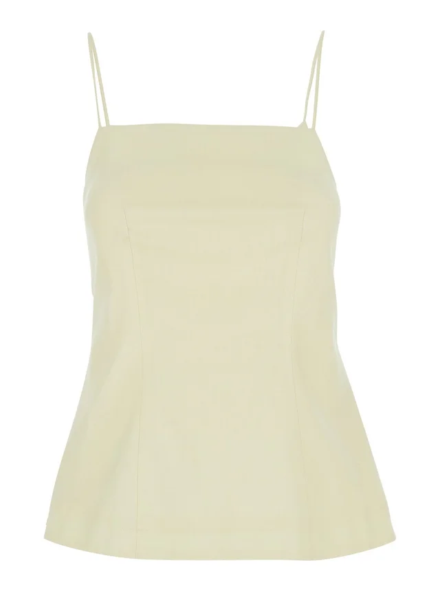 SEMICOUTURE Yellow Sleeveless top with square neckline and button closure at the back in linen for women in Yellow 100% Linen, photo 2 of 6 from Gaudenzi Boutique