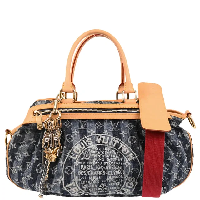 Louis Vuitton 2006 Blue Monogram Denim Cabas Raye GM 2way Tote M95336 in Blue Denim from AMORE Vintage Tokyo