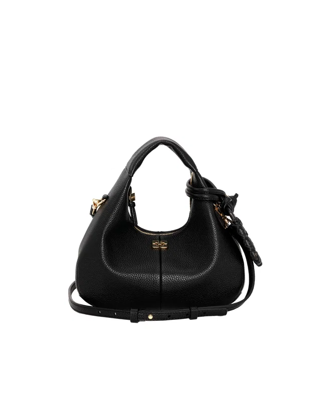 GANNI Hobo Bag — Black Recycled Polyester in Black Leather from HEWI