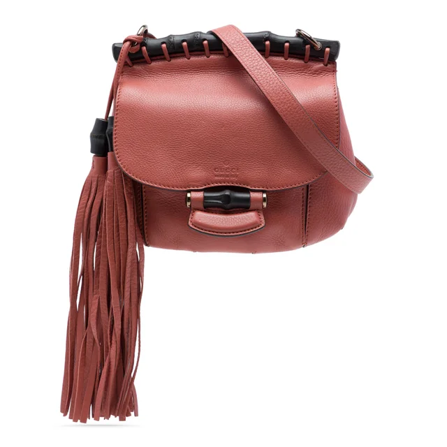 Pink Gucci Small Leather Bamboo Nouveau Fringe Crossbody in Pink Leather from Designer Revival