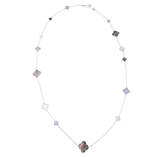 Van Cleef & Arpels Magic Alhambra 16 Motif Chalcedony & Mother of Pearl 18k White Gold Long Necklace in White from Luxe.It.Fwd