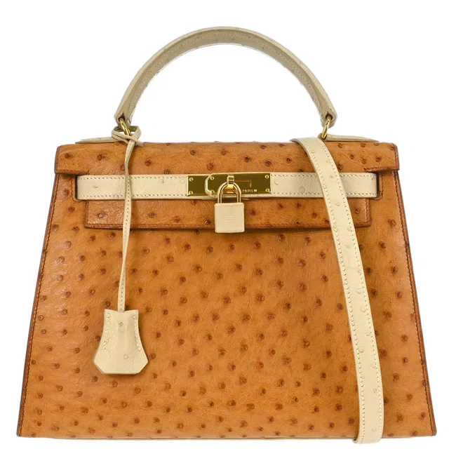 Hermès Chestnut Ostrich Kelly 28 Sellier 2way Shoulder Handbag in Ostrich from AMORE Vintage Tokyo