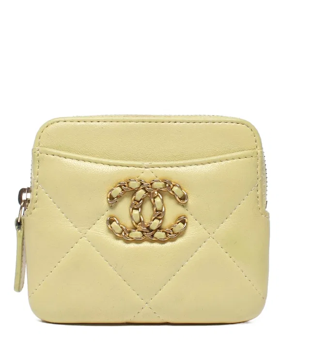 Coin Purse Card Case Gold CC Logo Chanel 19 in Gold from The Reluxe