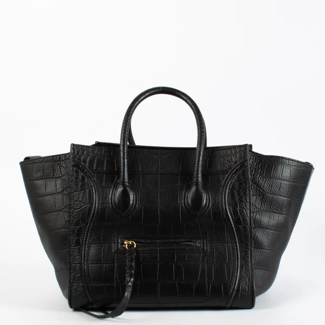 Celine Black Crocodile Embossed Medium Luggage Phantom Bag in Black Crocodile from Labellov