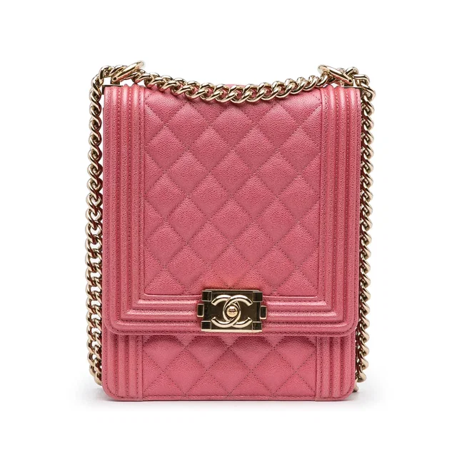 Pink Chanel Quilted Caviar North South Boy Flap Crossbody Bag in Pink Caviar leather from Designer Revival