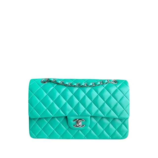 Chanel Classic Flap Medium - 25cm Quilted Lambskin Light Green Silver Hardware Series 16 in Green Lambskin from Luxury Promise