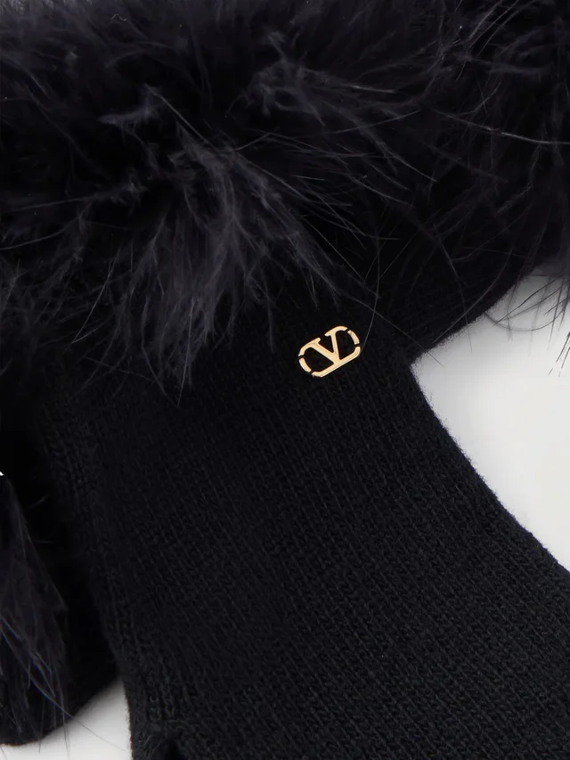 VALENTINO GARAVANI Feather-trimmed wool gloves in Black, photo 2 of 2 from NET-A-PORTER (Canada)