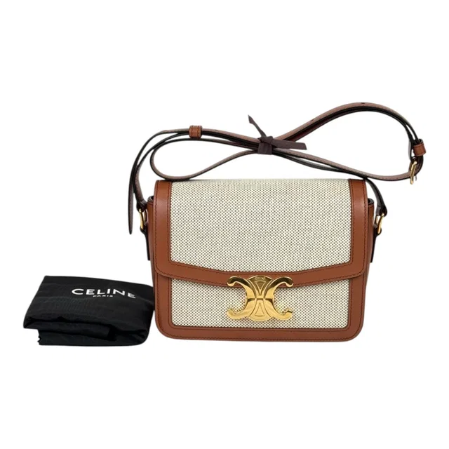 Celine Triomphe Teen 18.5cm in Brown Toile & Leather in Brown Leather from Luxury Promise