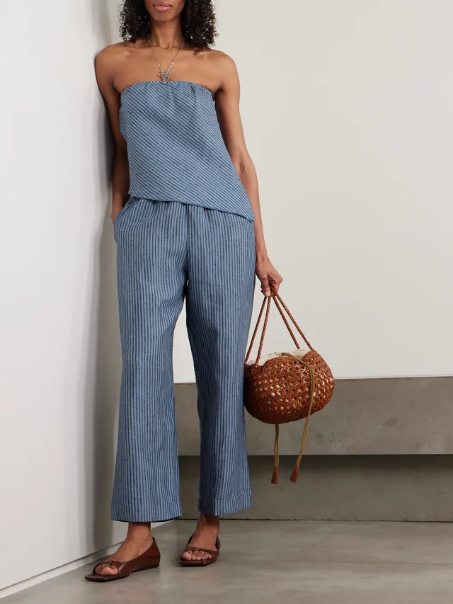 DEIJI STUDIOS Line strapless asymmetric striped organic linen top in Blue, photo 2 of 2 from NET-A-PORTER (Canada)