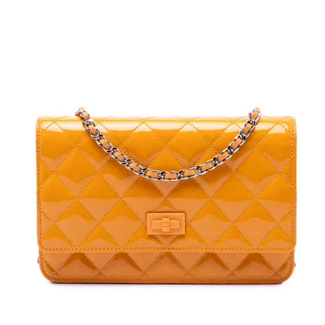 Yellow Chanel Quilted Patent Reissue 2.55 Wallet On Chain Crossbody Bag in Yellow Patent leather from Designer Revival