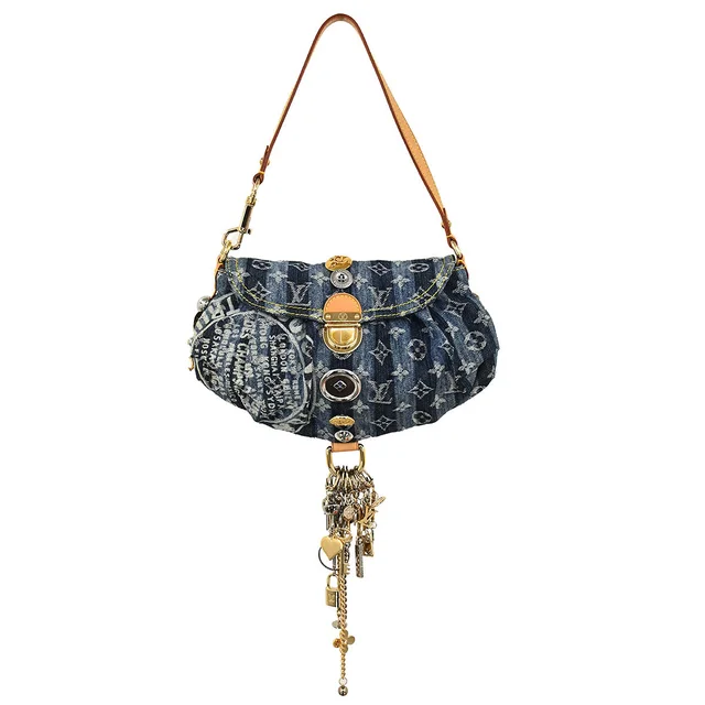 Louis Vuitton Blue Monogram Denim Mini Pleaty Raye Handbag M95332 in Blue Denim from AMORE Vintage Tokyo