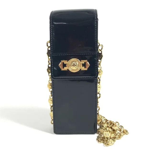 Versace Shoulder Bag Sunburst Logo Mobile Pouch Patent Black in Black Patent leather from The Reluxe