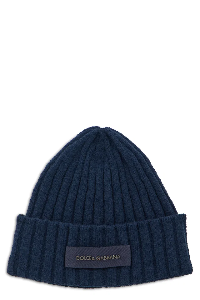 Dolce & Gabbana Gx64kt Ribbed Knit Cotton Beanie — Navy Beanies in Navy Woven leather from HEWI