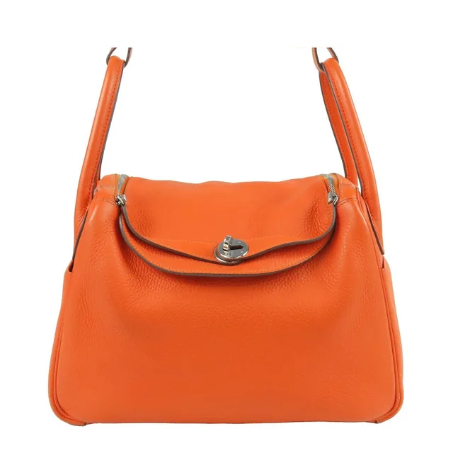 Hermès Lindy 30 Orange Poppy Silver Taurillon 2-Way Shoulder Bag in Orange from The Reluxe