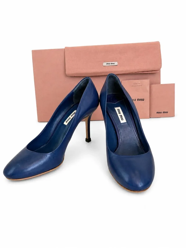 Miu Miu Leather Pumps Stiletto Heels Size 38 Made In Italy W/ Box in blue Leather from Poshmark