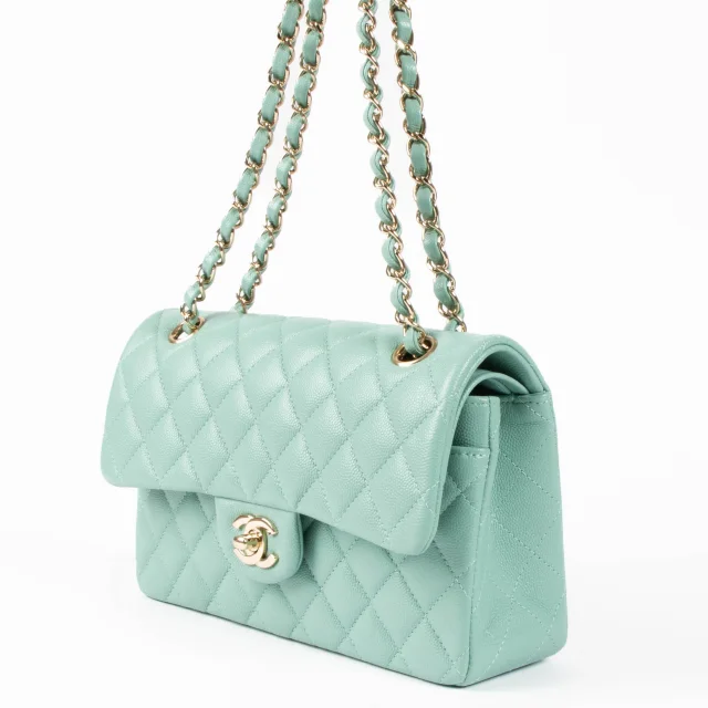 Chanel 21S Tiffany Green Caviar Small Classic Flap Handbag in Green Caviar leather from Labellov, photo 3 of 5