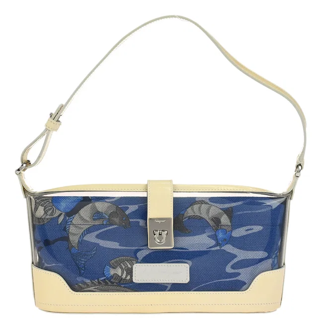Ferragamo Blue PVC Gancini Fish Print Handbag in Blue Patent leather from AMORE Vintage Tokyo