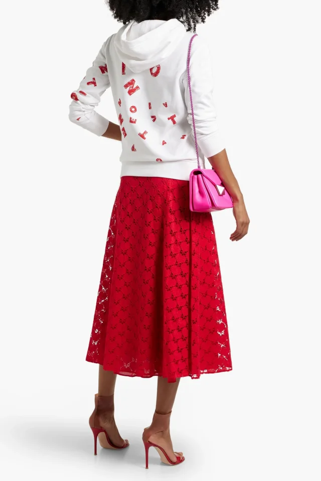 Valentino Garavani Lace Midi Skirt in Red, photo 3 of 4 from THE OUTNET