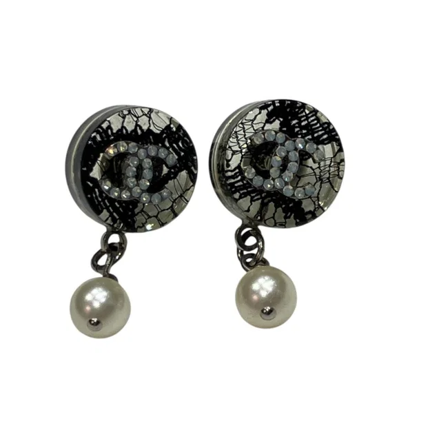 Chanel CC Logo Pearl Swing Earrings Alloy Resin in Resin from The Reluxe