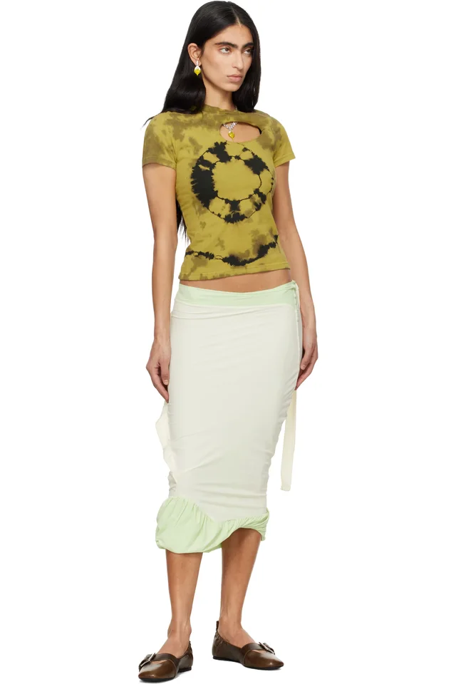 Ottolinger Green & Off-White Twisted Pencil Midi Skirt, photo 4 of 4 from SSENSE