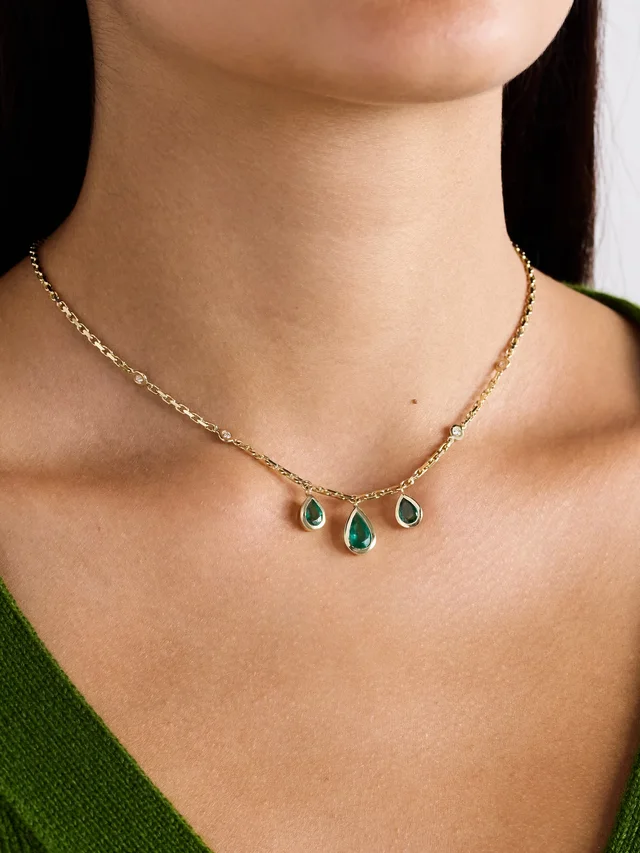 JACQUIE AICHE 14-karat gold, emerald and diamond necklace in Metallic, photo 2 of 2 from NET-A-PORTER (Canada)