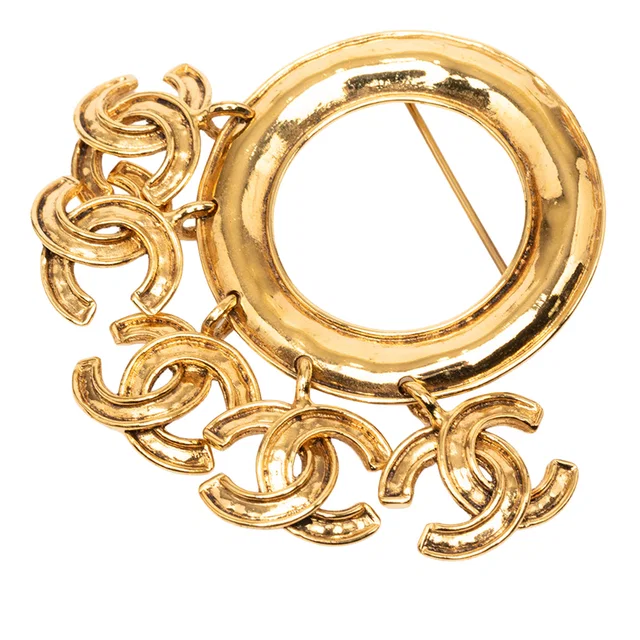Gold Chanel CC Gold Plated Five Charm Ring Brooch in Gold from Designer Revival
