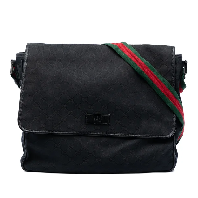 Black Gucci GG Canvas Web Flap Messenger Bag in Black Canvas from Designer Revival, photo 1 of 1