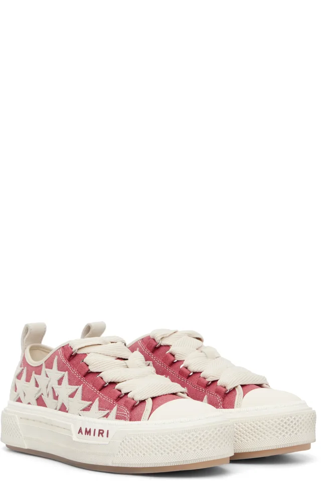 AMIRI Red Distressed Stars Court Low Sneakers, photo 4 of 5 from SSENSE