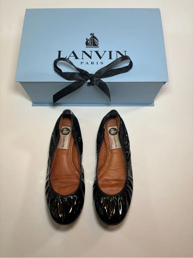 Lanvin Black Patent Leather Gathered Ballet Flats in black|red|neutral|brown Patent leather from Poshmark