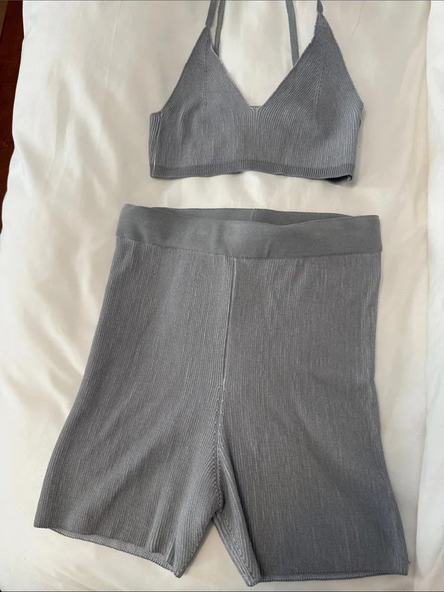Jacquemus Ribbed Bike Shorts & Bralette Set in gray from Poshmark