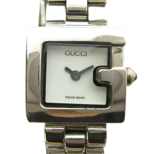 Gucci Watch Quartz Logo Square White Dial Silver in White from The Reluxe