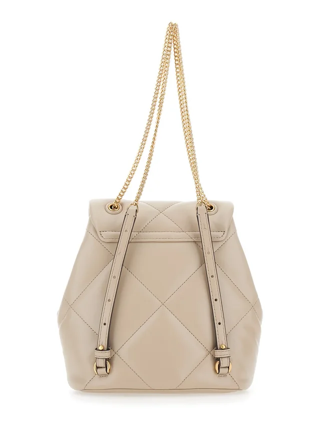 Tory burch 'Kira' Beige Backpack with Metallic Logo Plate on Front in Quilted Leather for Women in Beige 100% Cow, photo 7 of 11 from Gaudenzi Boutique